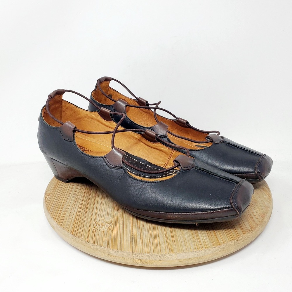 Pikolinos Gandia Ghillie Womens 39 Black Brown Leather Square Toe Pump Shoes